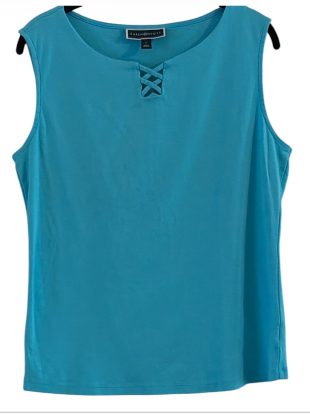 Karen Scott Macy's Teal Turquoise 100% Cotton Sleeveless Top L